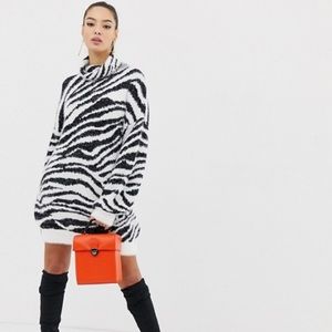 Missguided jumper dress with roll neck in zebra
